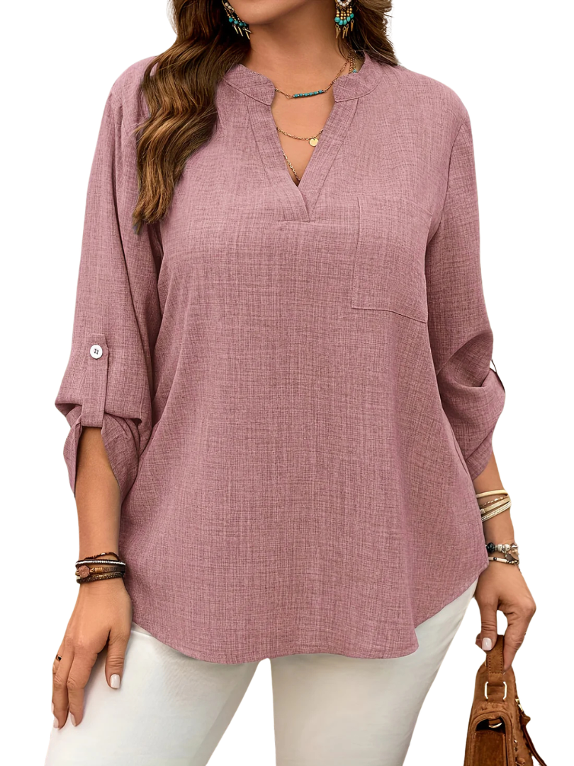 Lirienne | Women's V-neck shirt – loose fit, short sleeve, button-down front