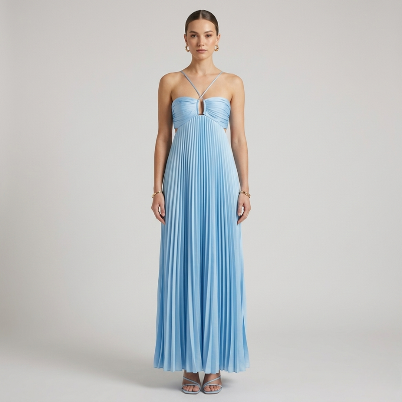 Elegancka plisowana suknia maxi – formalna sukienka dla kobiet na wesele