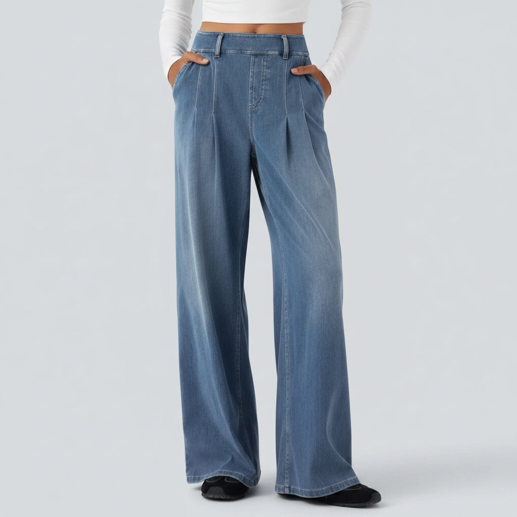 Jeansy z szerokimi nogawkami i średnim stanem – Prosty, swobodny denim
