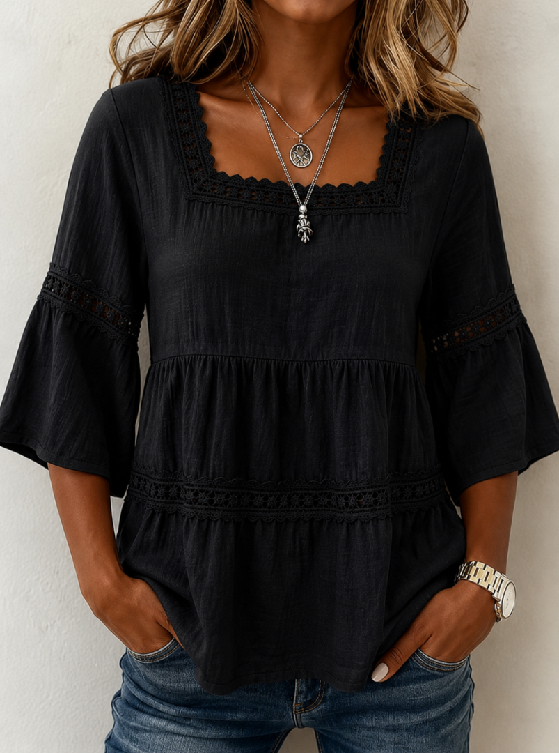 Orlisse | Women's lace top – loose fit, square neckline, casual blouse