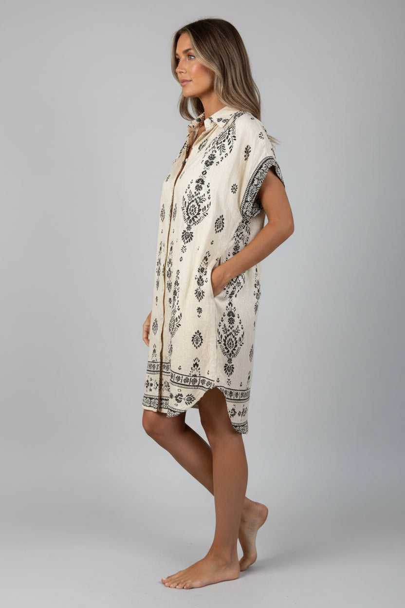 Sukienka midi w stylu boho z nadrukiem dla kobiet – luźny, swobodny styl