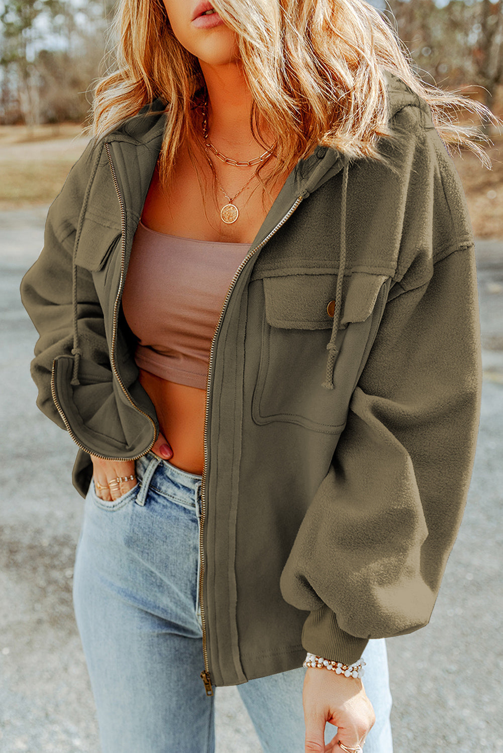 Eirlys | Women's hooded jacket – in "Jungle Green", with zip fastening