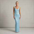 Elegant glitter evening dress - flowy, stretchy maxi for women