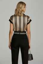 Women's satin color block blouse – elegant long-sleeved blouse