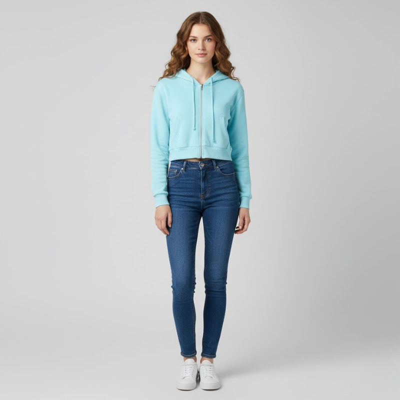 Modna damska bluza z kapturem o skróconym kroju – stylowa warstwa na zimne dni