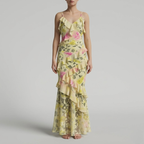Lockeres Maxi-Kleid mit Chiffon-Rüsche für Damen – romantisches, leichtes Abendkleid