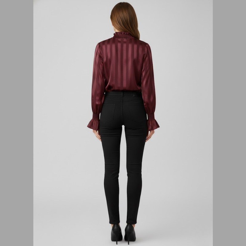 Women's striped shiny satin shirt – sophisticated style with long sleeves