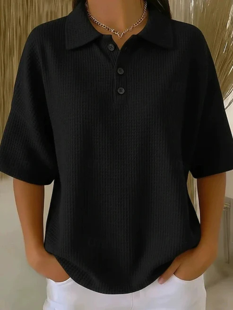 Virellia | Women's waffle-knit polo shirt – loose fit
