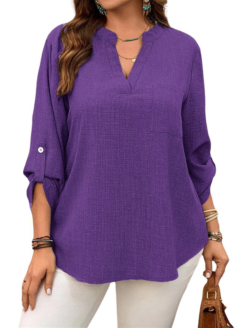 Lirienne | Women's V-neck shirt – loose fit, short sleeve, button-down front