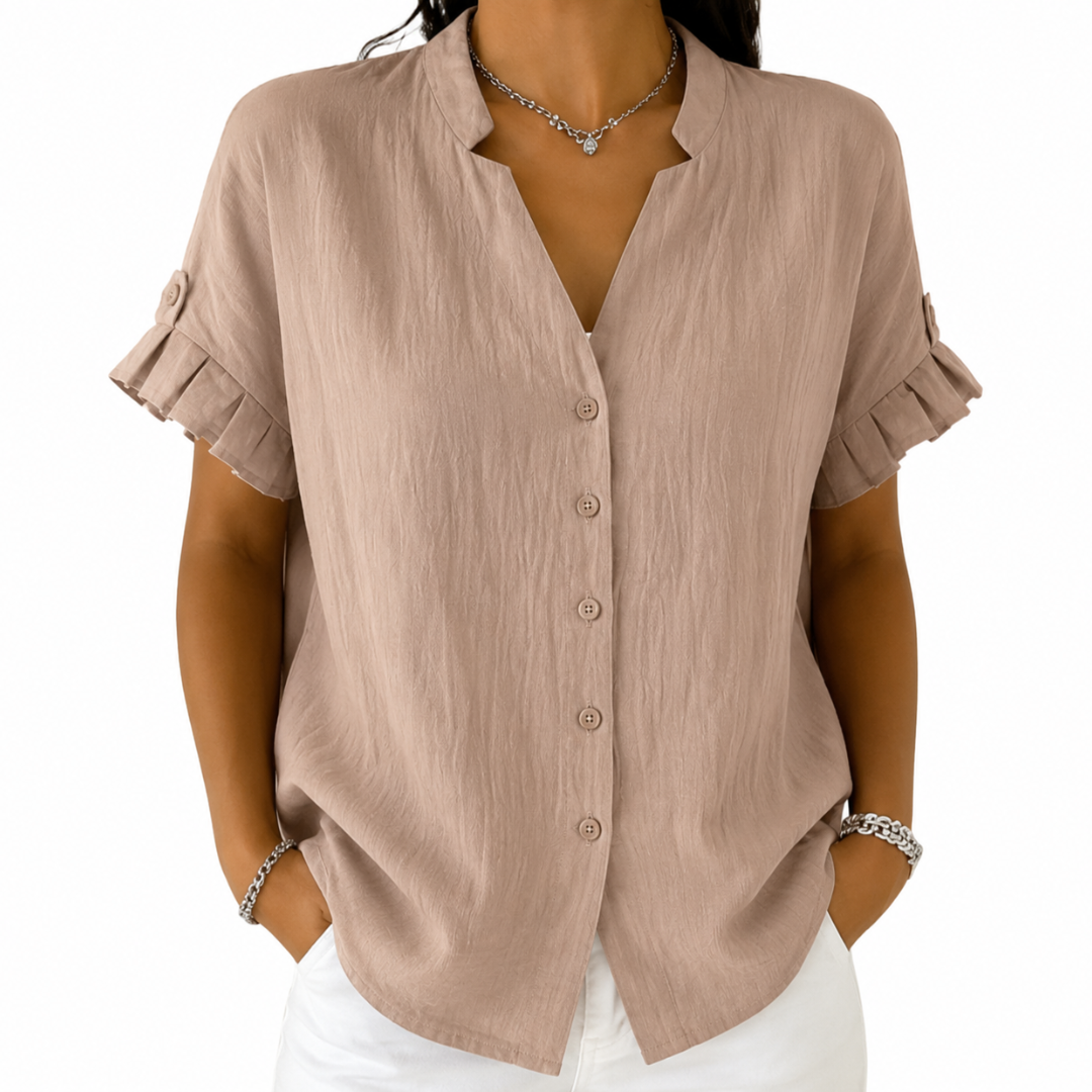 Eriselle | Women's V-neck shirt – loose fit, short sleeve, button-down