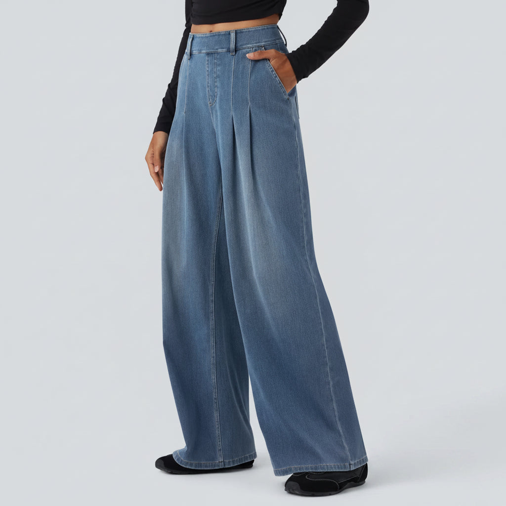 Jeansy z szerokimi nogawkami i średnim stanem – Prosty, swobodny denim