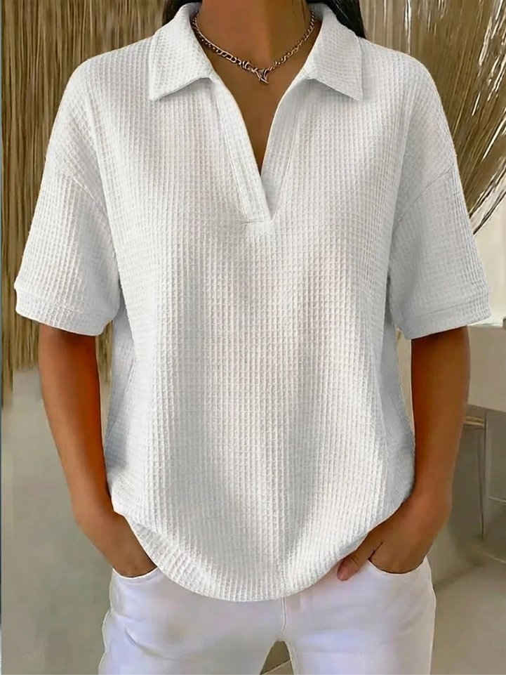 Eliska | Women's textured knit shirt – short-sleeved, with a collar