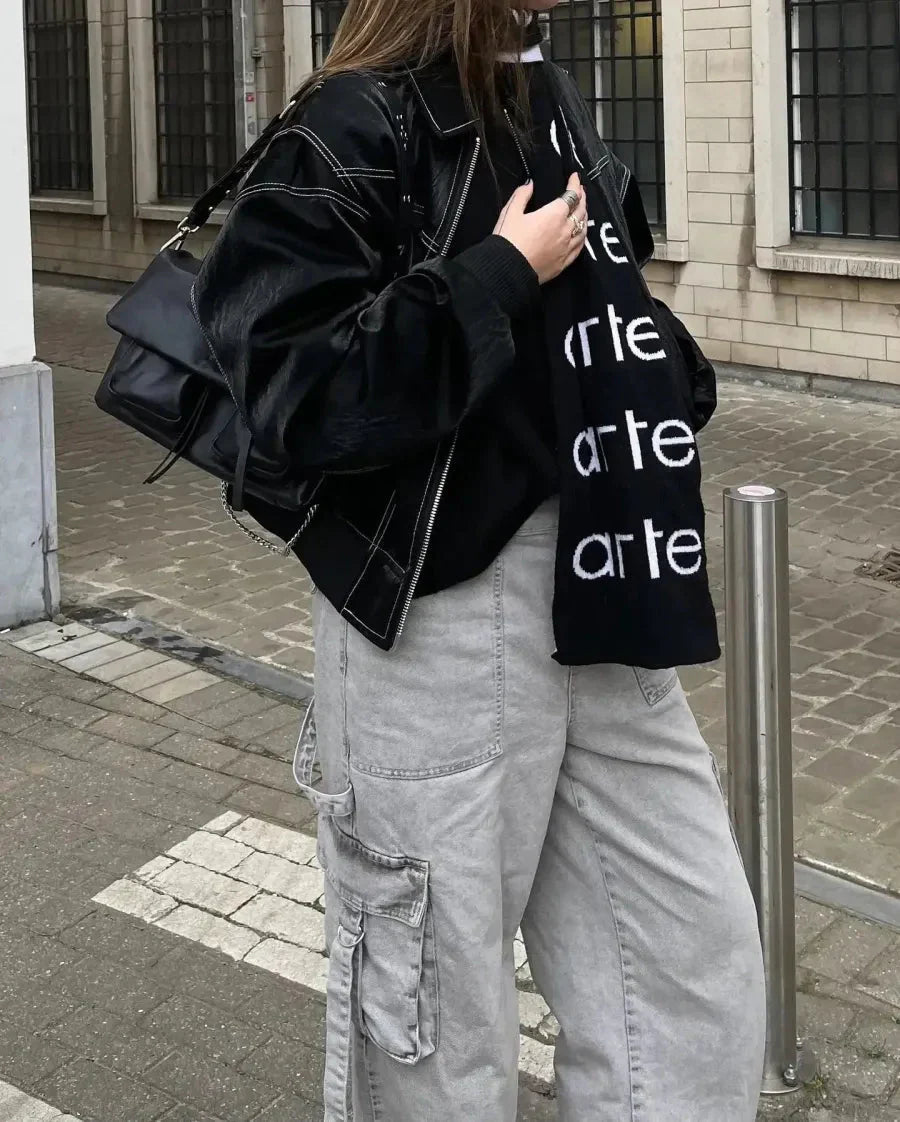 Maxine | Damska kurtka skórzana w stylu oversize – swobodny płaszcz z miękkiej skóry imitowanej