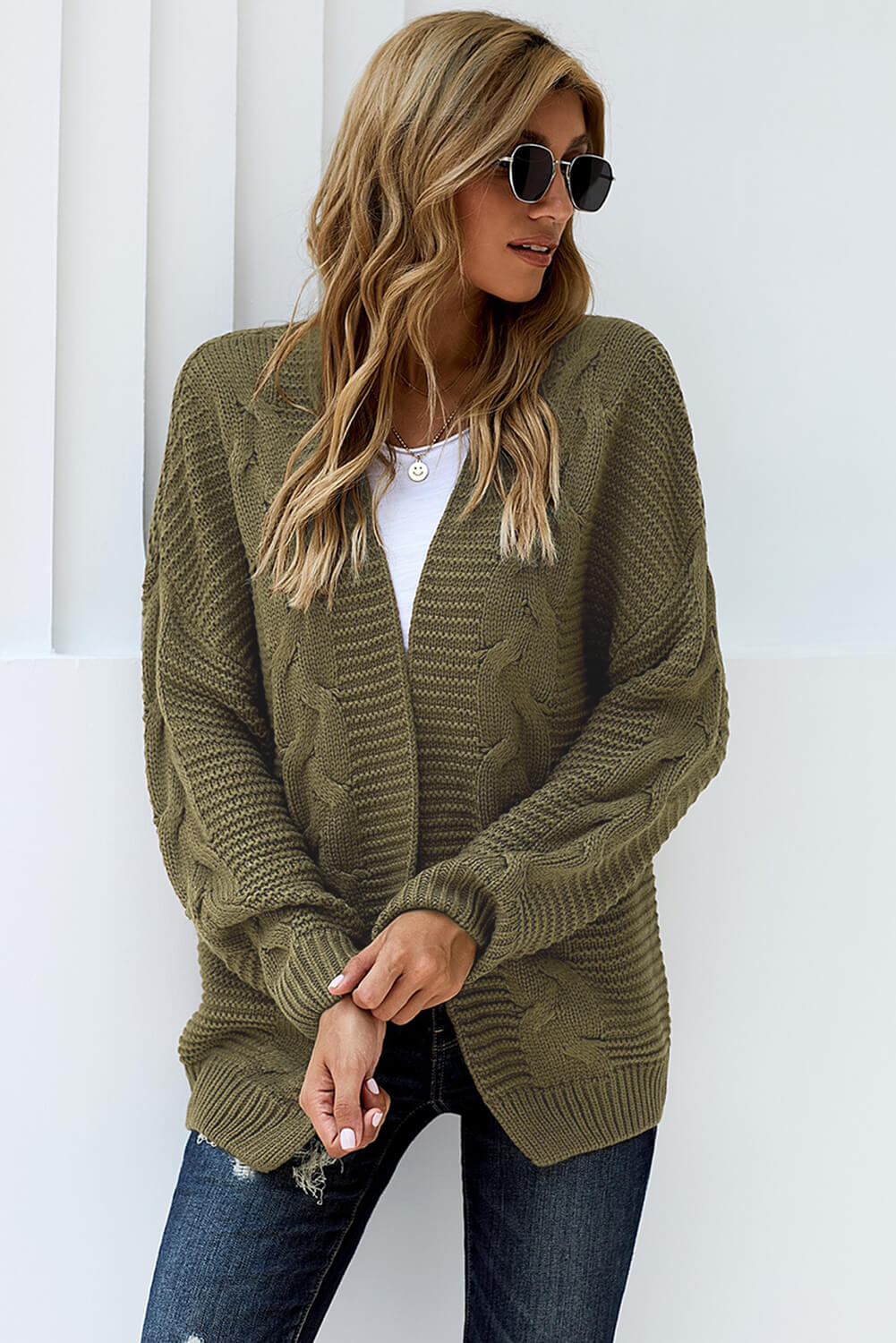 Virelia | Damski sweter z grubej dzianiny – oversizowy sweter z otwartym przodem