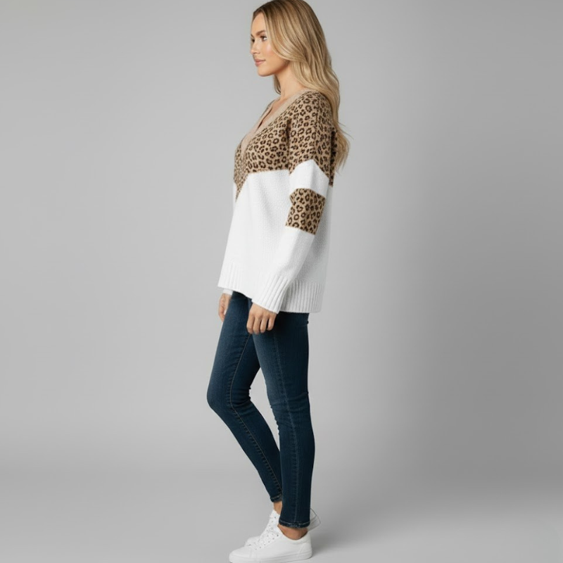 Elegancki sweter damski z dzianiny z dekoltem w serek – prosta, codzienna elegancja