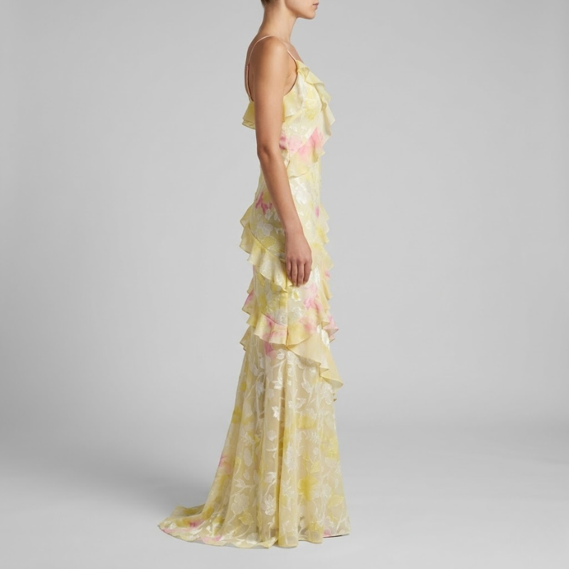 Lockeres Maxi-Kleid mit Chiffon-Rüsche für Damen – romantisches, leichtes Abendkleid