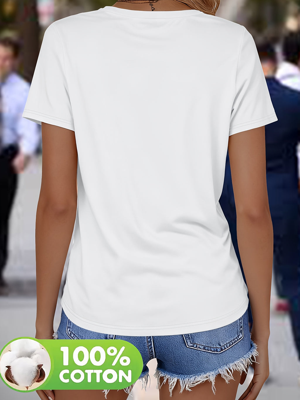 Wisteria | Damski T-shirt z dekoltem w serek – Krótkie rękawy,Nadruk graficzny