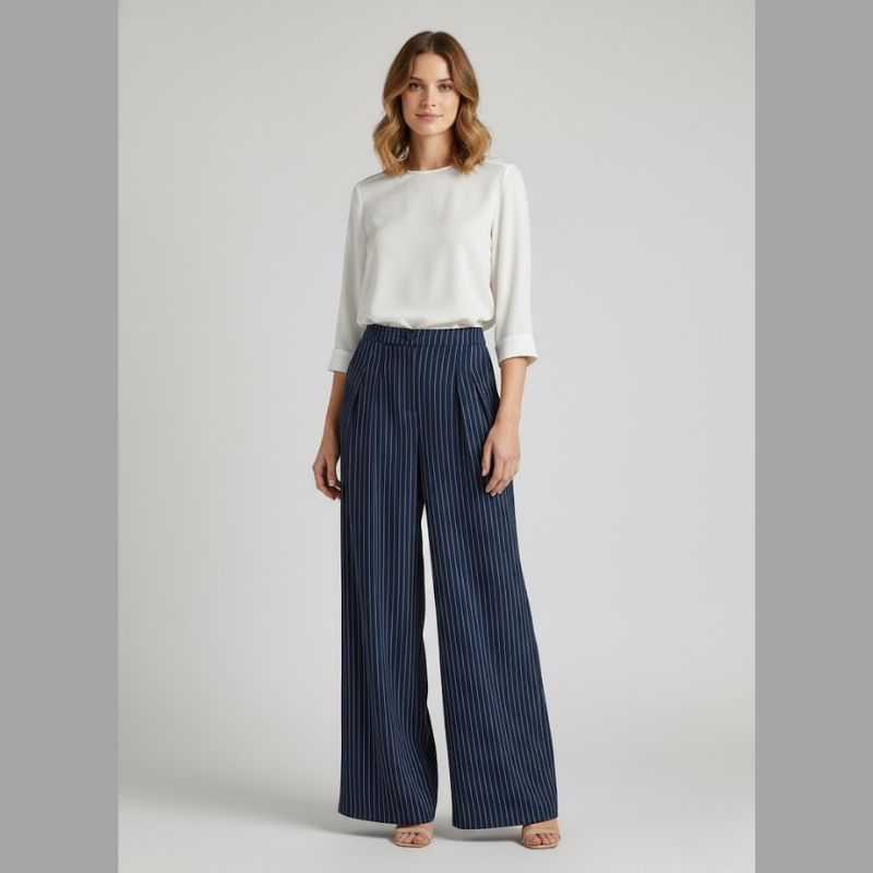 Spodnie damskie w paski z szerokimi nogawkami – atrakcyjny krój z wysokim stanem