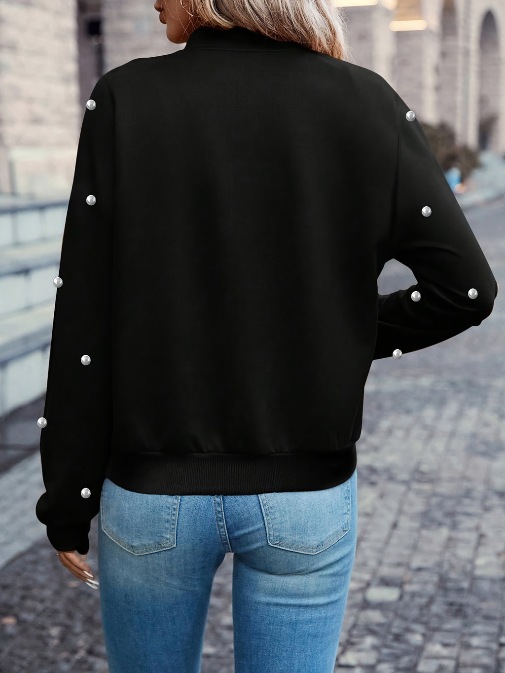 Ilona | Damowa kurtka baseballowa z koralikami – swobodna kurtka typu bomber w stylu varsity