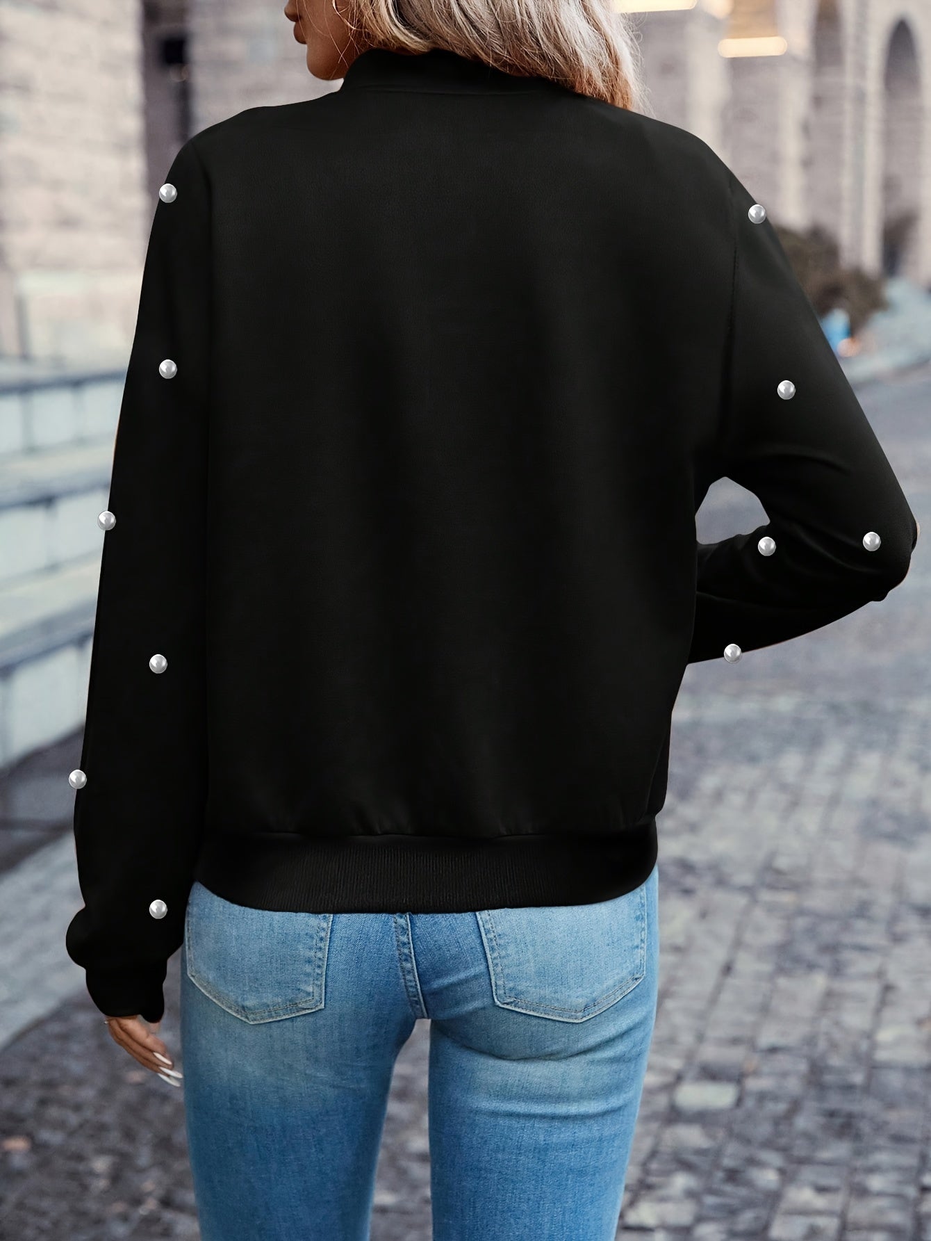 Ilona | Damowa kurtka baseballowa z koralikami – swobodna kurtka typu bomber w stylu varsity