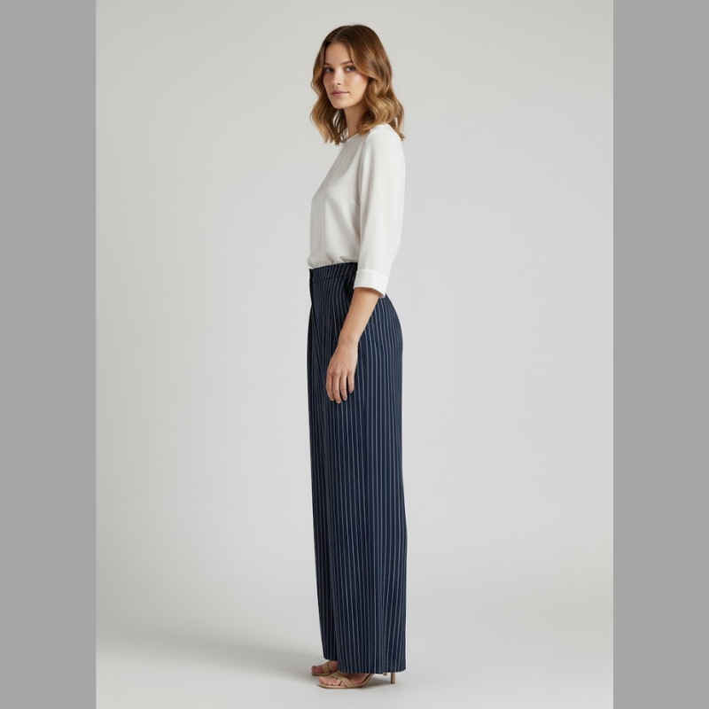 Spodnie damskie w paski z szerokimi nogawkami – atrakcyjny krój z wysokim stanem