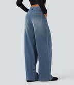 Jeansy z szerokimi nogawkami i średnim stanem – Prosty, swobodny denim