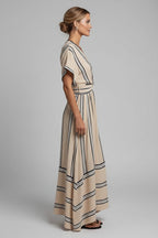 Women's Striped Maxi Wrap Dress – Elegant Summer Style with a Chic, Flattering Silhouette