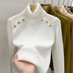 Aldona | Damski dzianinowy sweter z golfem – elegancka zimowa bluzka z ozdobnymi guzikami