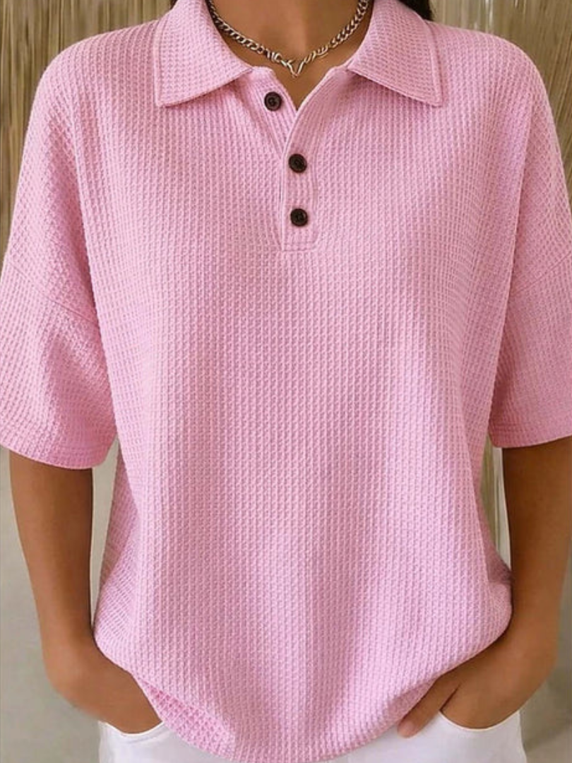 Orianne | Women's cotton-linen waffle-knit polo shirt – loose fit