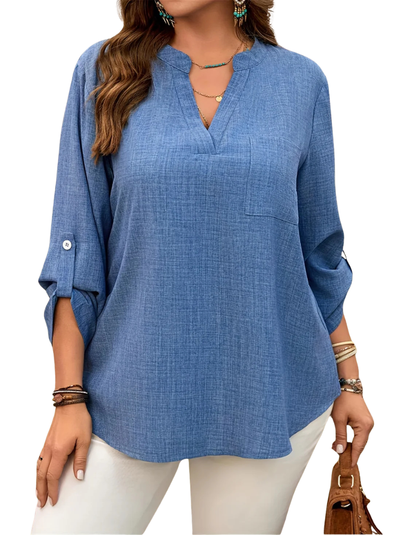 Lirienne | Women's V-neck shirt – loose fit, short sleeve, button-down front
