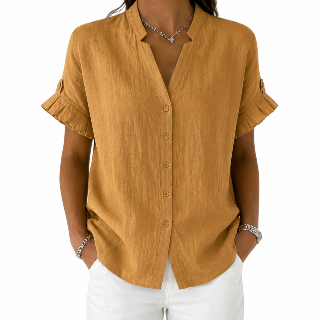 Eriselle | Women's V-neck shirt – loose fit, short sleeve, button-down