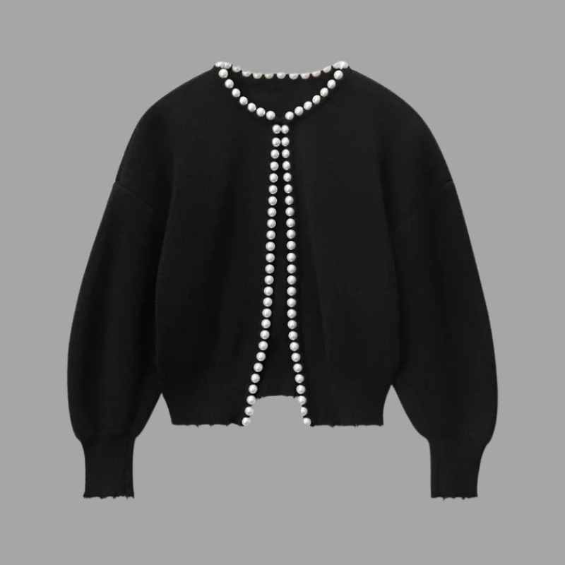 Modny kardigan z perłowym akcentem – niezbędny element eleganckiej stylizacji warstwowej