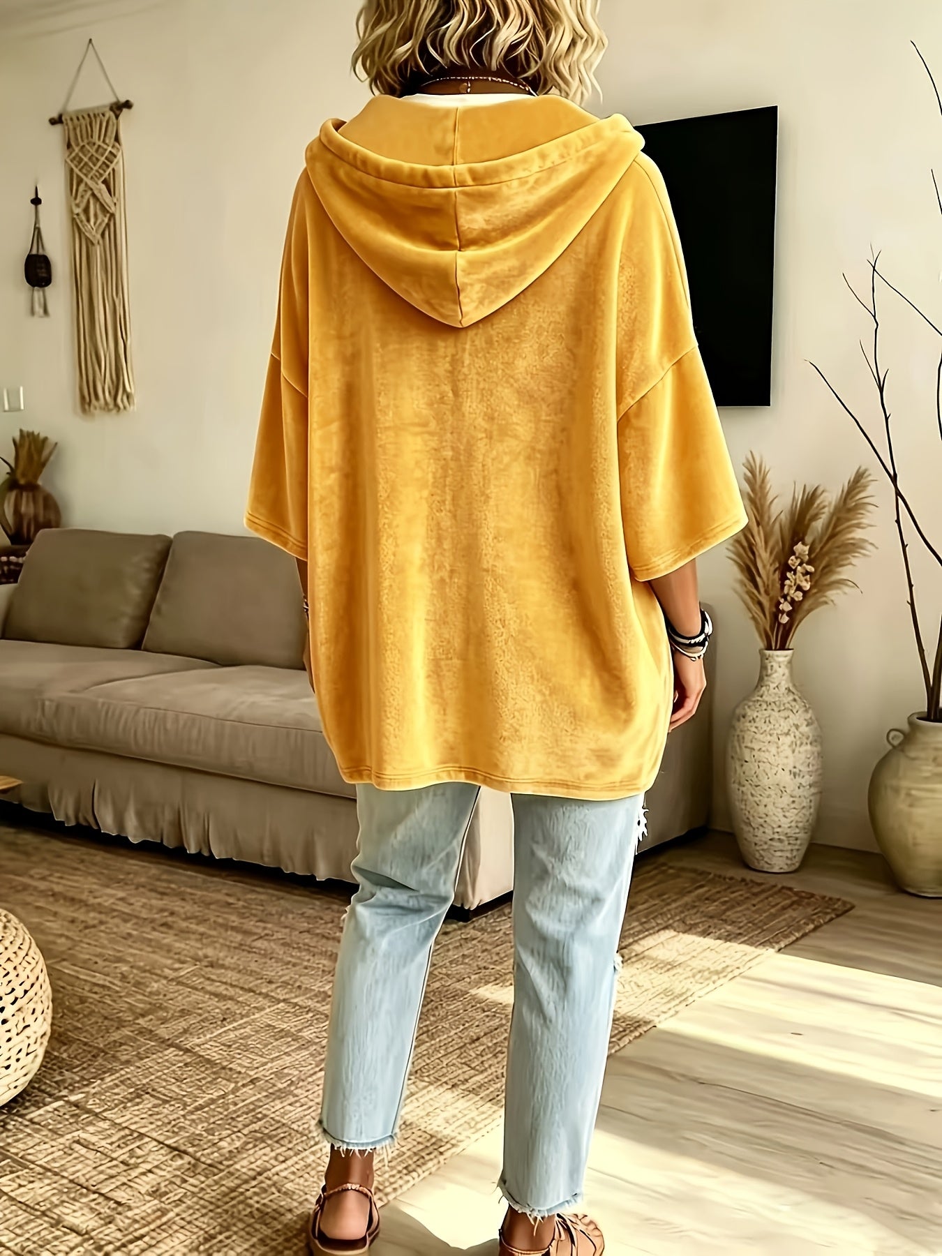 Niamh | Damski aksamitny sweter – jednokolorowy sweter z rękawami 3/4 w stylu casualowym