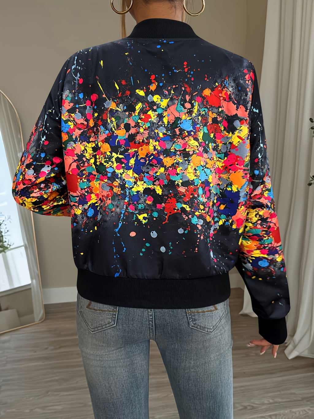 Leonia | Damska kurtka z długim rękawem – casualowa kurtka w kolorowy wzór tie-dye zapinana na zamek