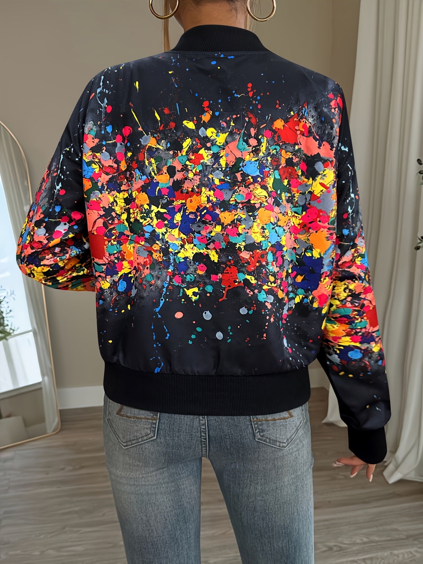 Leonia | Damska kurtka z długim rękawem – casualowa kurtka w kolorowy wzór tie-dye zapinana na zamek