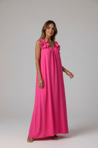 Women's summer dress with floral Bloom pattern - feminine U-neckline