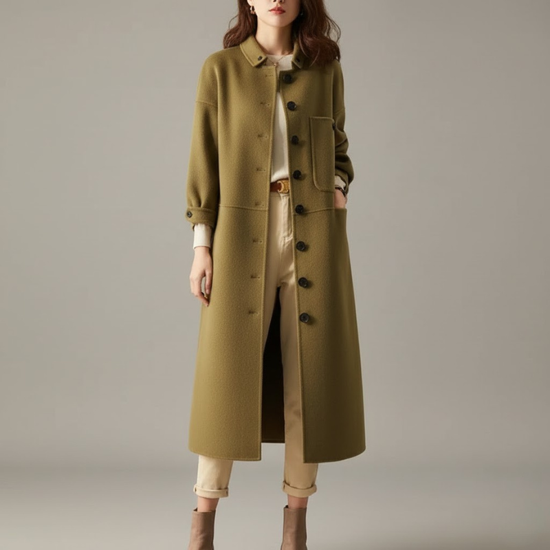 Nowoczesny damski długi płaszcz – elegancki element zimowej garderoby warstwowej