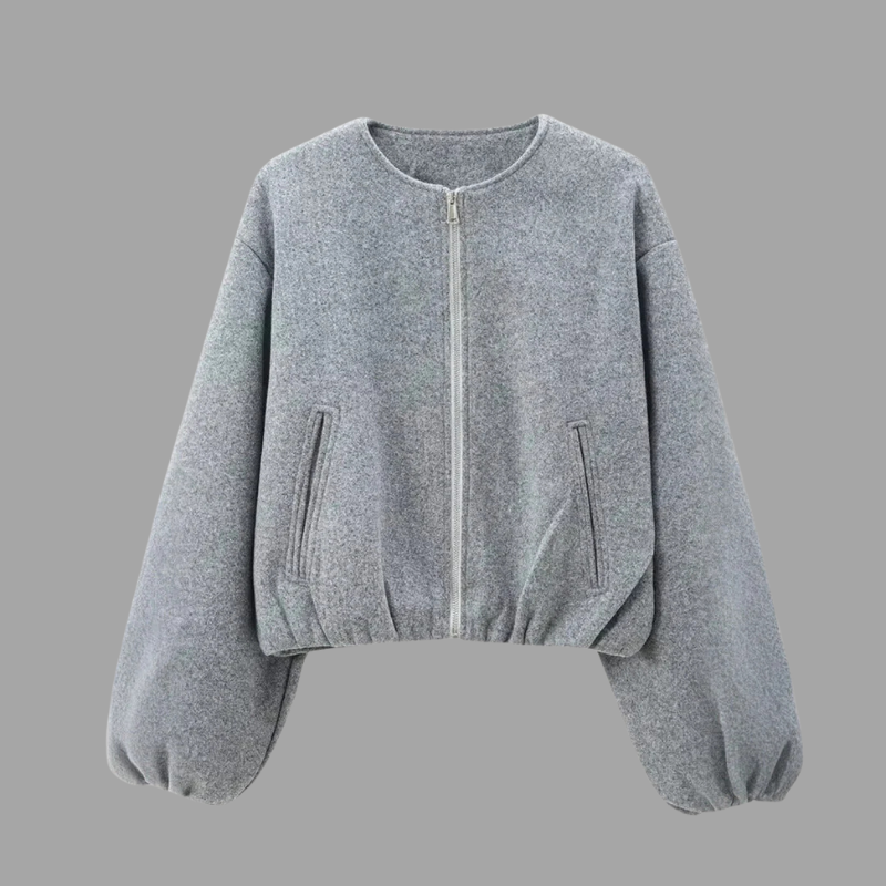 Damska krótka kurtka przejściowa – lekka, z długim rękawem