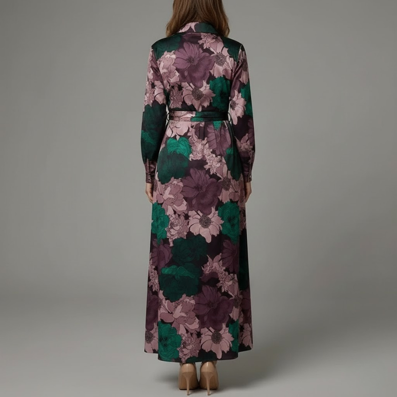 Elegant women's maxi dress with floral pattern - flowing silhouette and timeless style