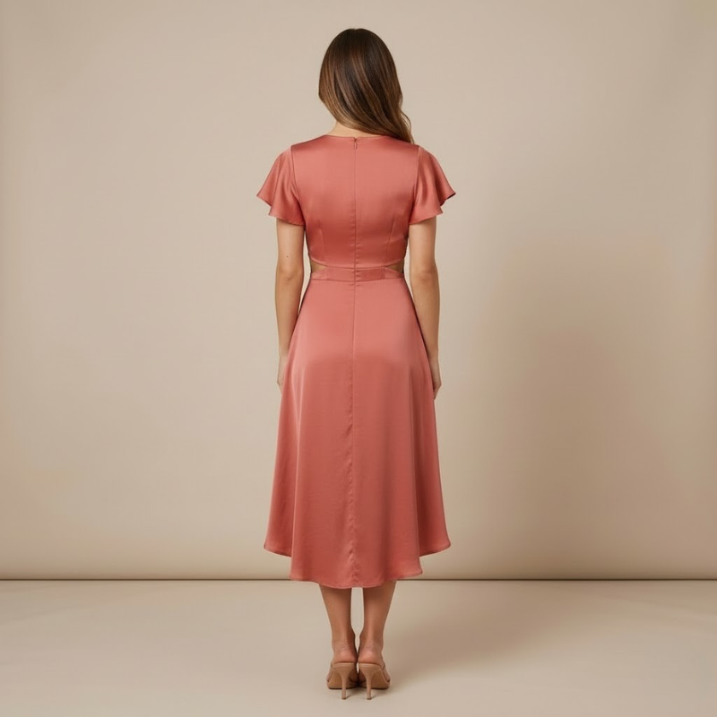 Modern women's summer dress with a twisted front - slim silhouette and casual style