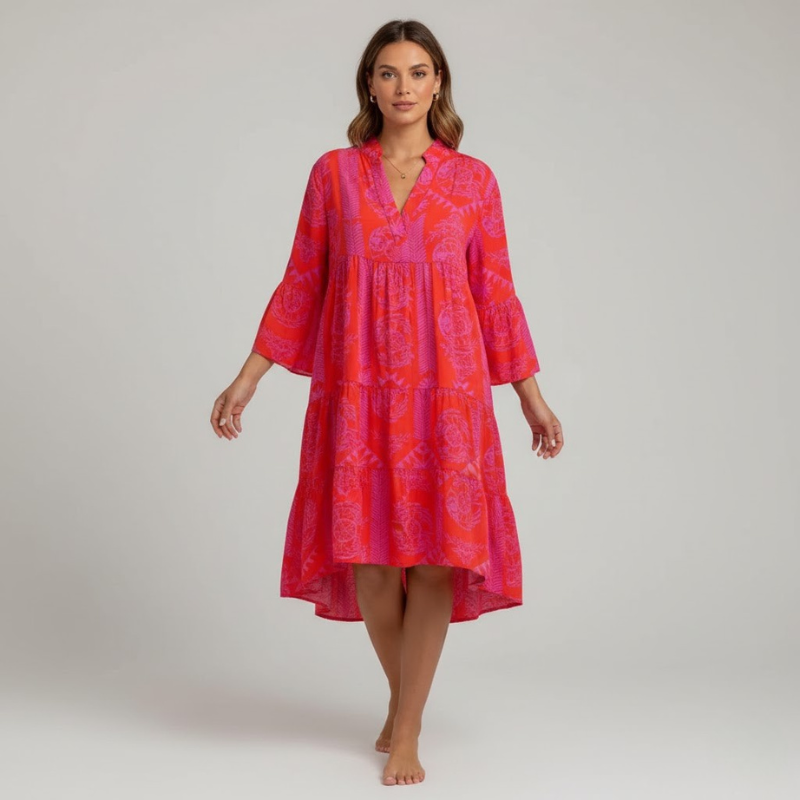 Elegant women's midi dress for summer - half-sleeve, comfort and casual style