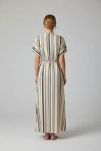 Women's Striped Maxi Wrap Dress – Elegant Summer Style with a Chic, Flattering Silhouette