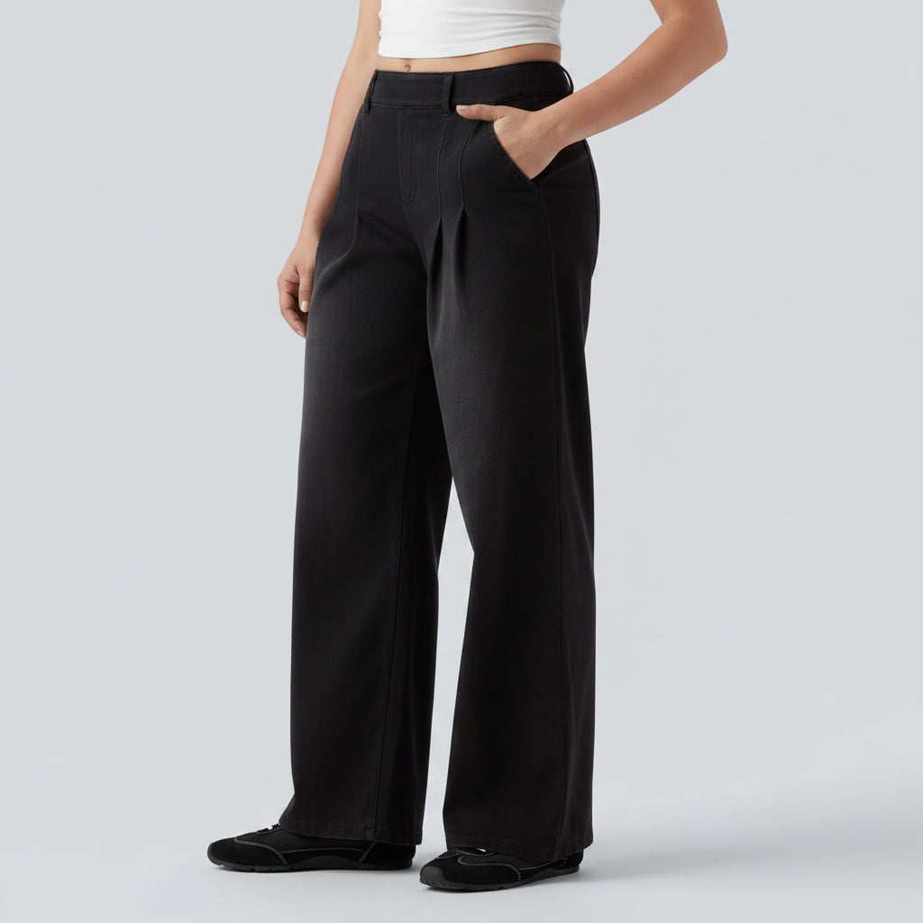 Jeansy z szerokimi nogawkami i średnim stanem – Prosty, swobodny denim