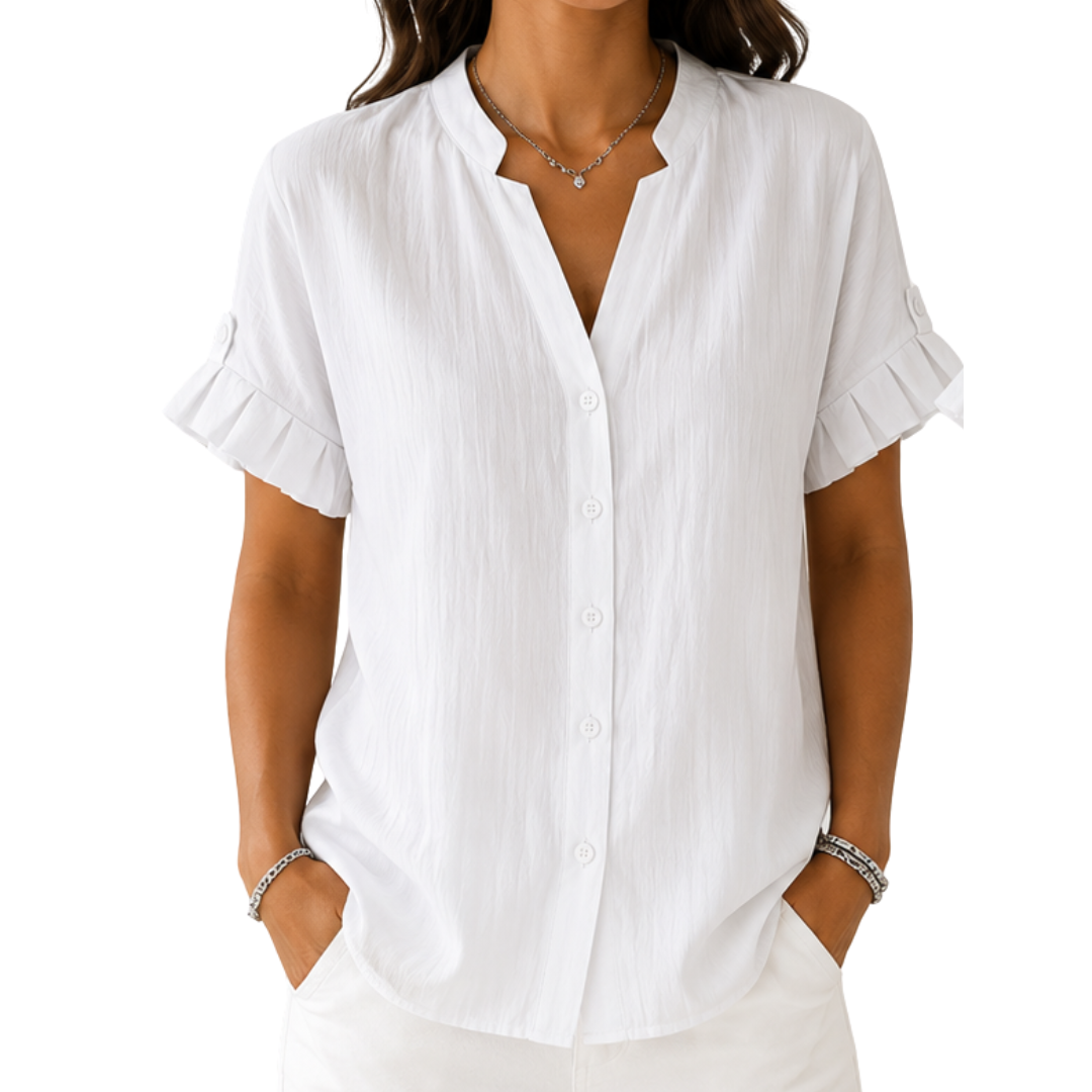 Eriselle | Women's V-neck shirt – loose fit, short sleeve, button-down
