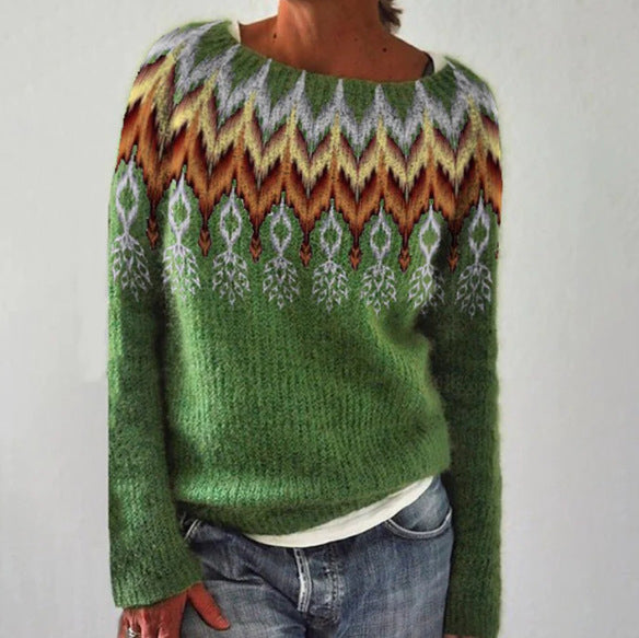 Filipa | Damska sweter w stylu retro z dzianiny – sweter z długim rękawem w geometryczne wzory