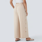 High-waisted, wide-leg 7/8 trousers – casual trousers with a linen feel