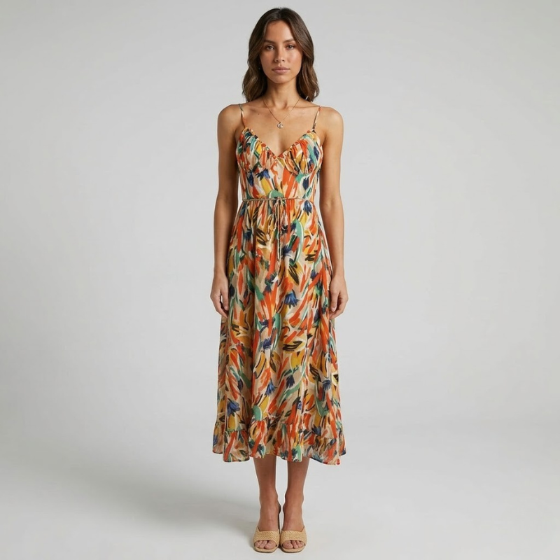 Promienna, kobieca sukienka midi – zwiewny, elegancki styl na lato dla kobiet