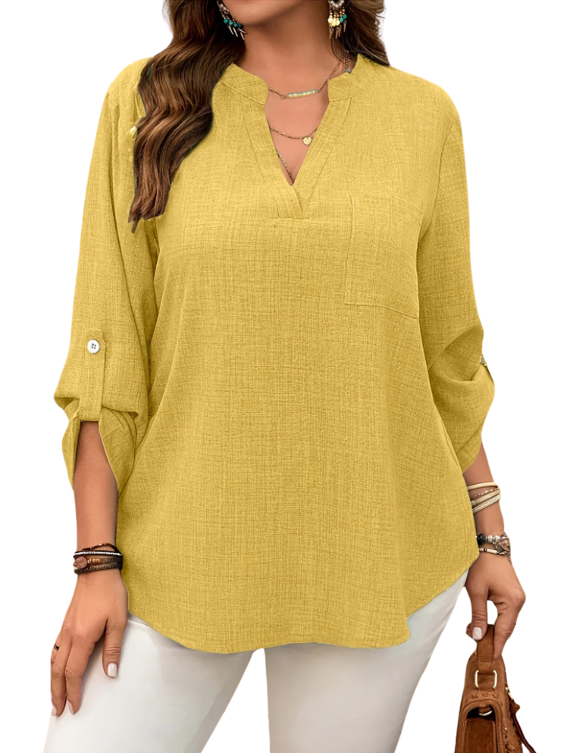 Lirienne | Women's V-neck shirt – loose fit, short sleeve, button-down front