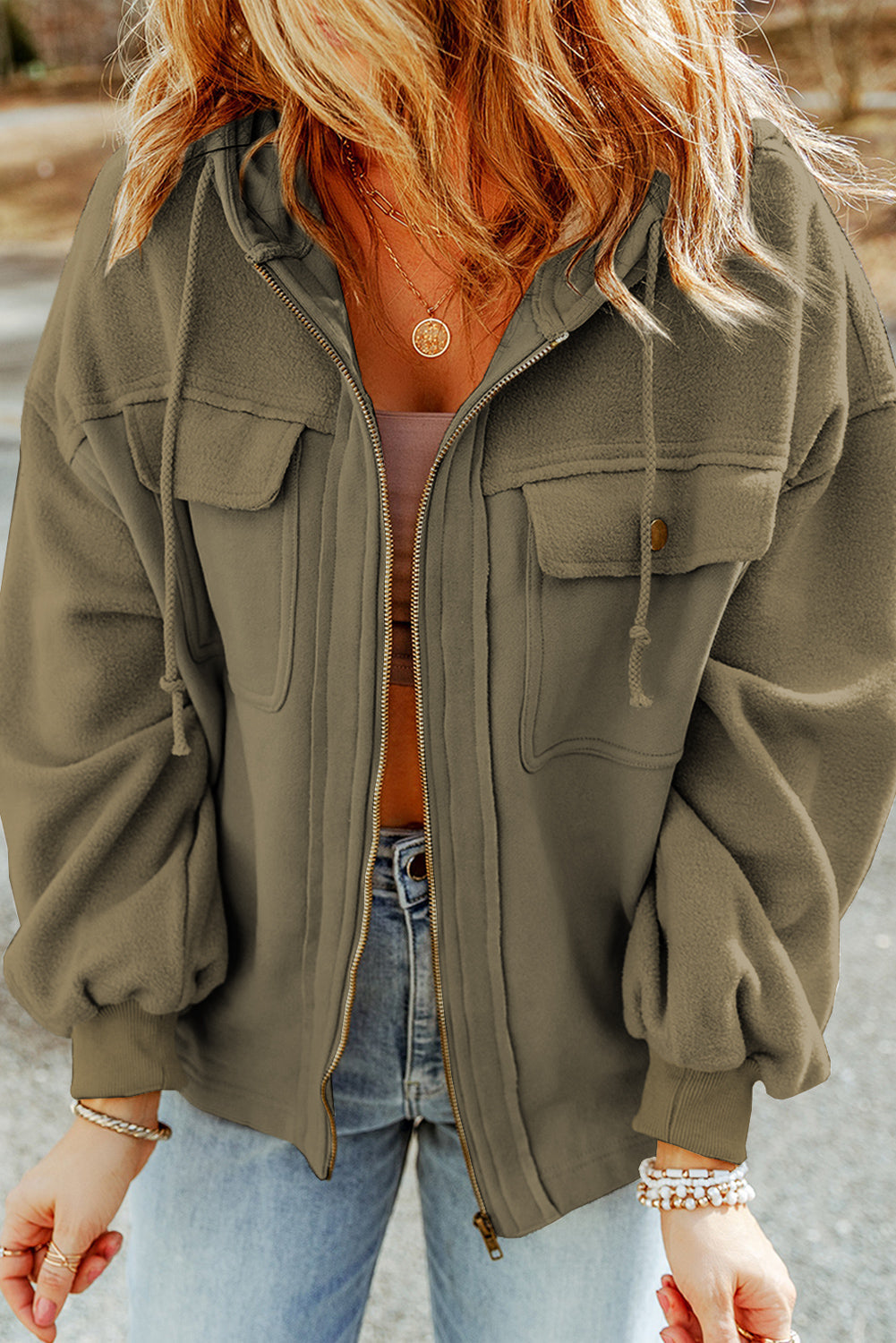 Eirlys | Women's hooded jacket – in "Jungle Green", with zip fastening