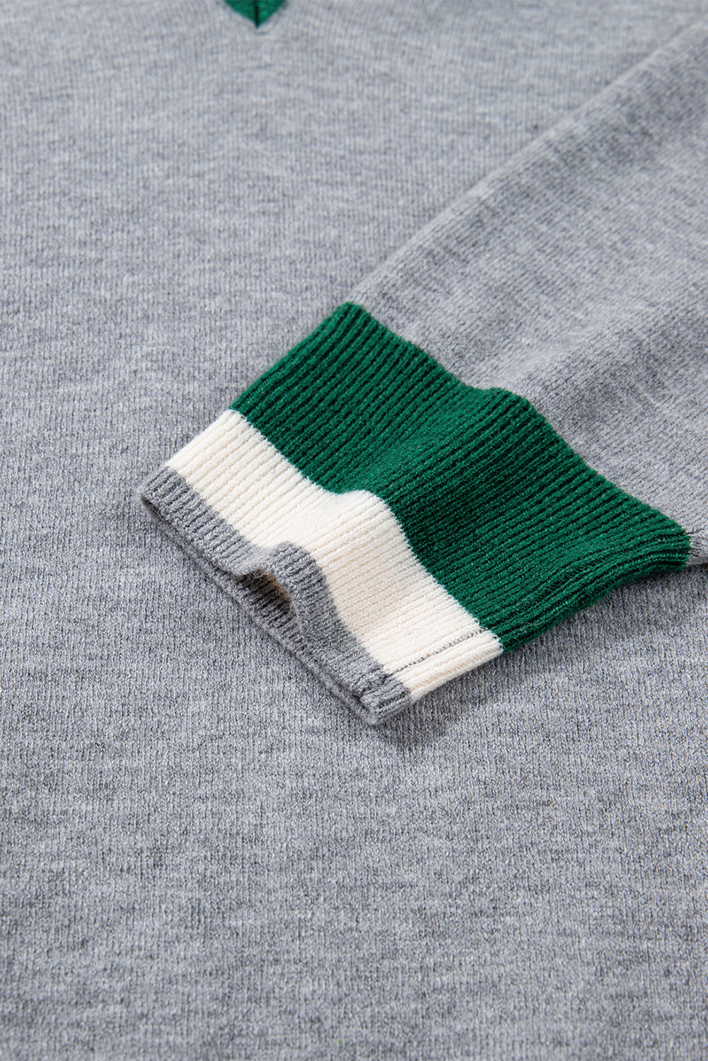 Belmira | Damska szara bluza w stylu varsity – sweter z dekoltem w serek